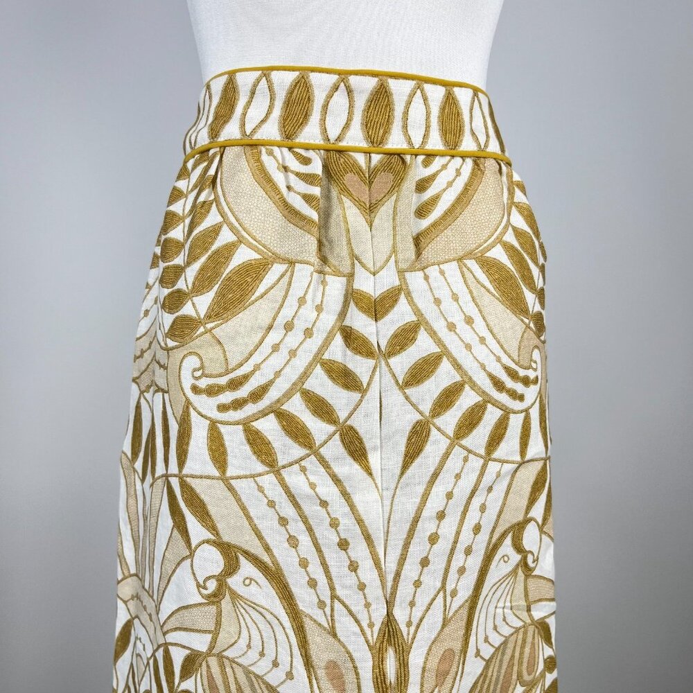 NWOT Farm Rio Midi Skirt Off-White/Beige Lace Nature Wavy Hem Linen Size XS - Picture 5 of 12